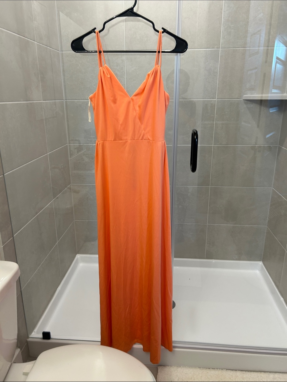 Vintage Old Hollywood Women's Orange Slip Maxi Dress with Spaghetti Straps